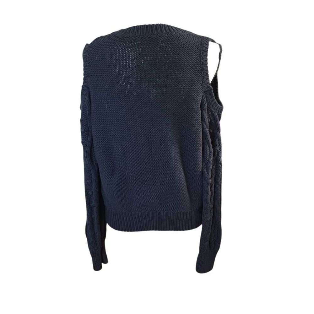 Lucky Brand Women's Size Medium Black Cold Shoulder Chunky Knit Sweater - Picture 3 of 6